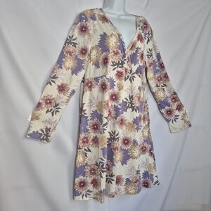 Soma Floral V-Neck Long Sleeve Dress in Cream and Lavender